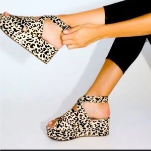 MATISSE X AMUSE SOCIETY CHEETAH LEOPARD PLATFORM WEDGES SANDALS